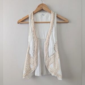 Anthropologie Moyna Boho Beaded Vest Cream Festival Western